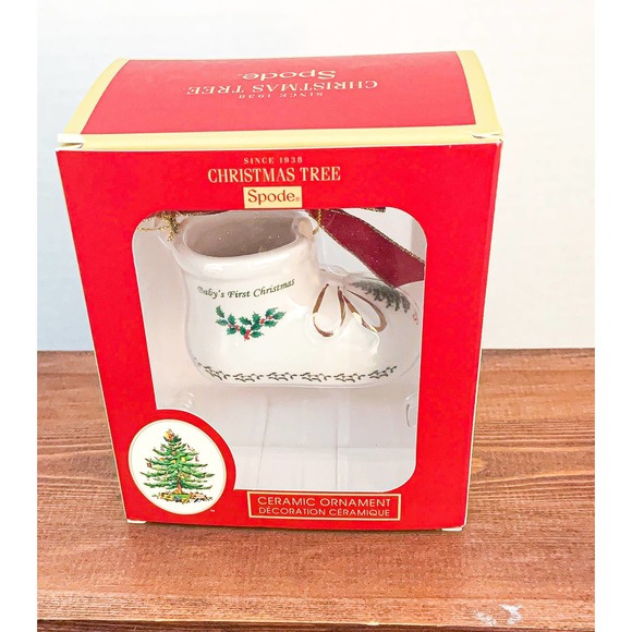 Spode Christmas Tree Ceramic Ornament - Baby’s First Christmas Bootie - NIB - Picture 4 of 6
